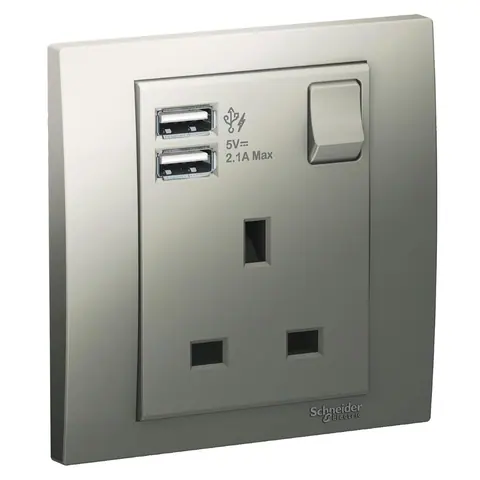 مقبس مع شاحن USB شنايدر Vivace، وحدة واحدة، 13 أمبير، فضي ألمنيوم — KB15USB_AS