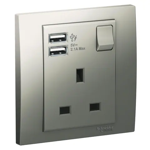 مقبس مع شاحن USB شنايدر Vivace، وحدة واحدة، 13 أمبير، فضي ألمنيوم — KB15USB_AS_G12