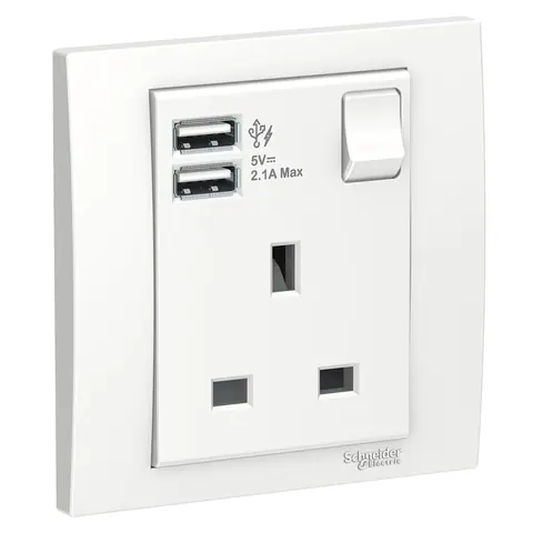 مقبس مع شاحن USB شنايدر Vivace، وحدة واحدة، 13 أمبير، أبيض — KB15USB_WE_G12