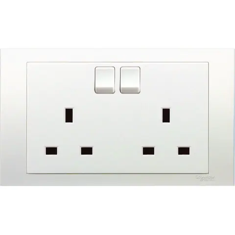 Schneider Electric Switched socket, Vivace, 13A, 250V, 2 gang, small dolly, white — KB25D_WE