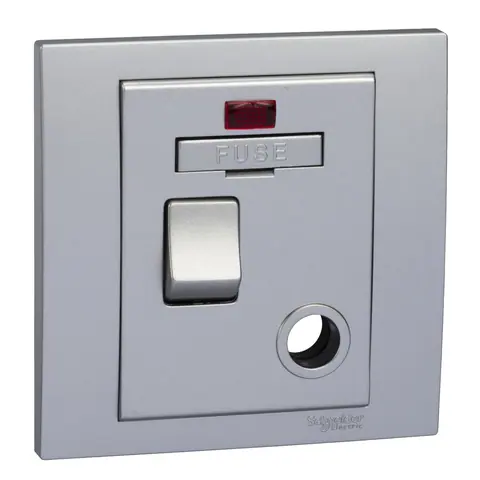 Schneider Electric Switched fuse mechanism, Vivace, 13A, 250V, neon indicator, aluminium silver — KB31DNFSG_AS
