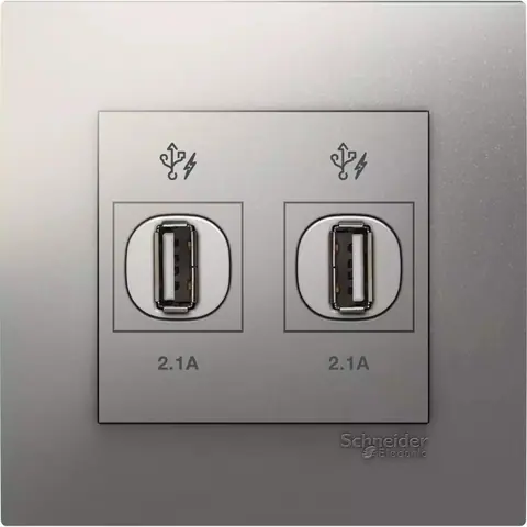 شاحن USB شنايدر Vivace، فضي ألمنيوم — KB32USB_AS