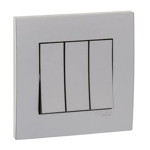 Schneider Electric Switch, Vivace, 16AX, 250V, 1 way, 3 gang, aluminium silver — KB33_1_AS