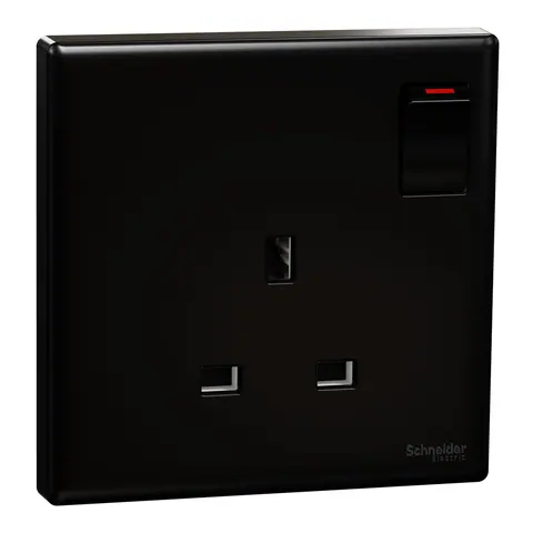 Schneider Electric Switched socket, Vivace E, 13A, 250V, 1 gang, with indicator, black — KBN15DP_BK