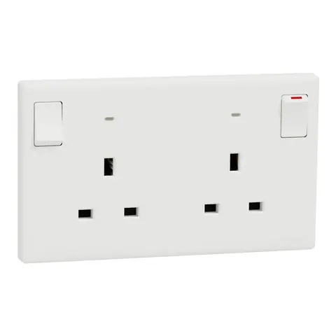Schneider Electric Switched socket, Vivace E, 13A, 250V, 2 gang, with indicator, white — KBNT25DPN_WE