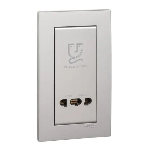 Schneider Electric Shaver socket, Vivace, 115/240V, 2 gang, IP21, aluminium silver — KBT727V_AS