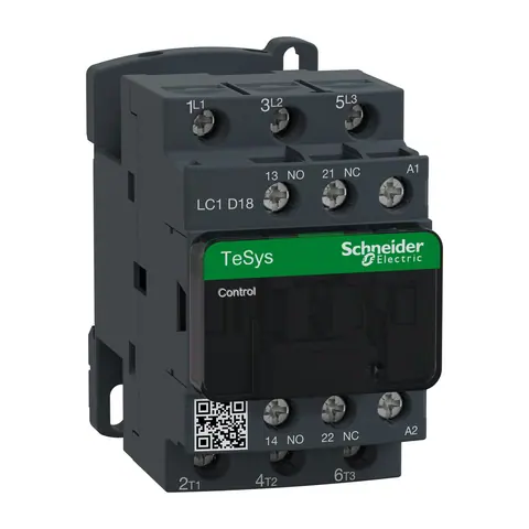 Schneider Electric Contactor, TeSys Deca, 3P(3NO), AC-3/AC-3e, <=440V, 18A, 230V AC 50/60Hz coil, screw clamp terminals — LC1D18P7