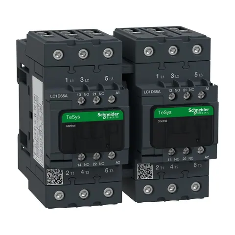 Schneider Electric Reversing Contactor, TeSys Deca, 3P(3NO), AC-3, <=440V, 65A, 230V AC 50/60Hz coil, screw clamp terminals — LC2D65AP7