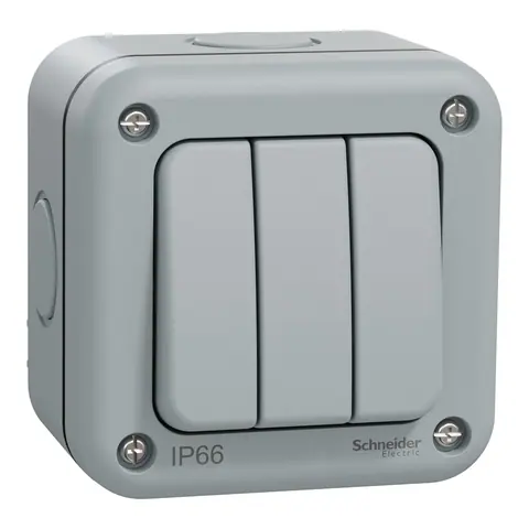 Schneider Electric Switch, Mureva, 2-way, 16AX, 3 gang, grey — MURWP1632_GY