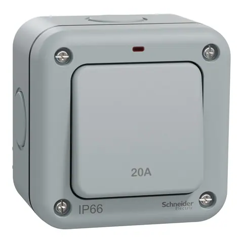 Schneider Electric Switch, Mureva, 20A, double pole, with neon, 1 gang, grey — MURWP2011_GY