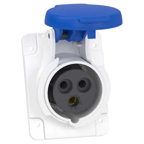 مقبس صناعي للوحات شنايدر PratiKa، 2P+E، 16 أمبير، 220 فولت، مائل، IP44 — PKF16F423