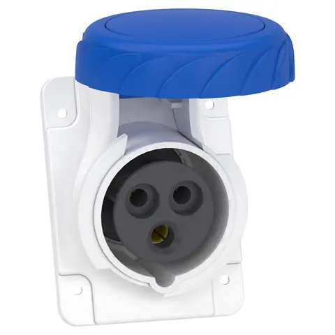 مقبس صناعي للوحات شنايدر PratiKa، 2P+E، 16 أمبير، 220 فولت، مائل، IP67 — PKF16F723