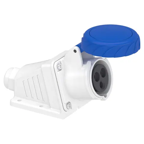 مقبس صناعي جداري شنايدر PratiKa، 2P+E، 16 أمبير، 220 فولت، مائل، IP67 — PKF16W723