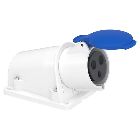 مقبس صناعي جداري شنايدر PratiKa، 2P+E، 32 أمبير، 220 فولت، مائل، IP44 — PKF32W423
