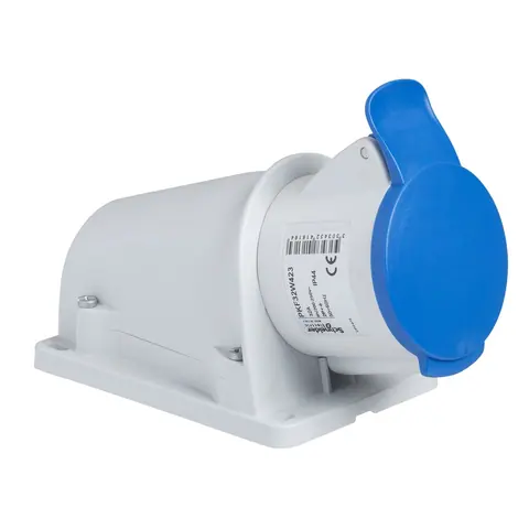 مقبس صناعي جداري شنايدر PratiKa، 3P+E، 32 أمبير، 200–250 فولت، مائل، IP44 — PKF32W424
