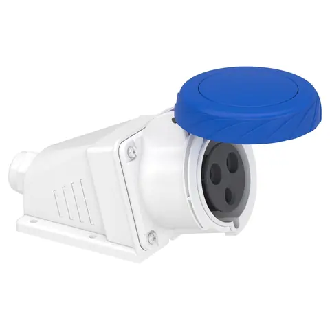 مقبس صناعي جداري شنايدر PratiKa، 2P+E، 32 أمبير، 220 فولت، مائل، IP67 — PKF32W723
