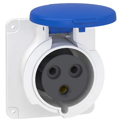 مقبس صناعي للوحات شنايدر PratiKa، 2P+E، 32 أمبير، 200–250 فولت، توصيل سريع، IP44 — PKY32G423
